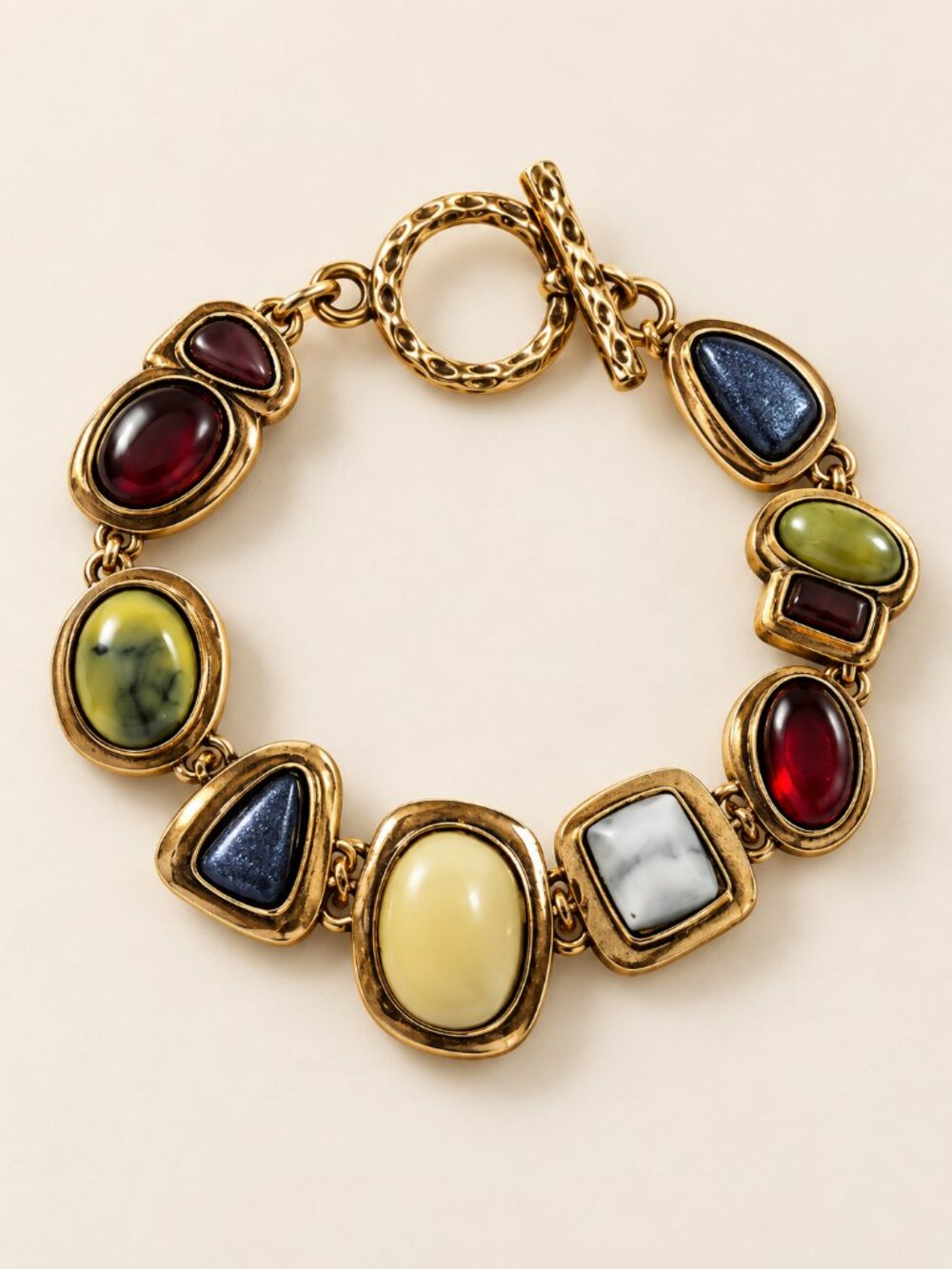 Chunky Vintage Gold Boho Multicolor Resin Statement Bracelet